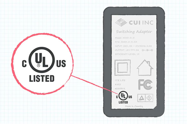 UL列名標志顯示在外部電源適配器標簽上